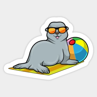 Seal at Sunbathing with Water polo & Sunglasses Sticker